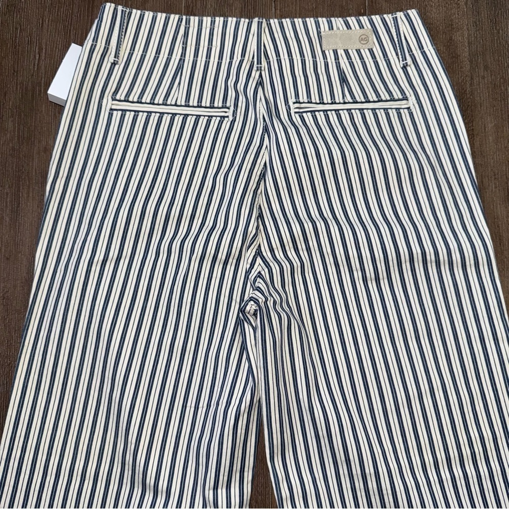 AG The High Rise Wide Leg Crop Stripped Trouser Pant Blue White - Picture 9 of 10